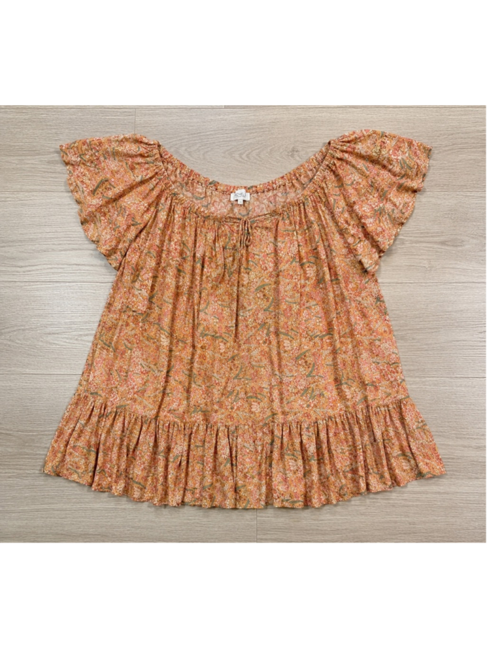 Rachel Zoe Floral Off Shoulder Peasant Tunic Top Orange Boho Plus Size Approx 2X